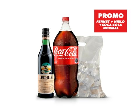 Promo Fernet 750cc + Coca Cola Normal 2.5 lts + 1k de Hielo