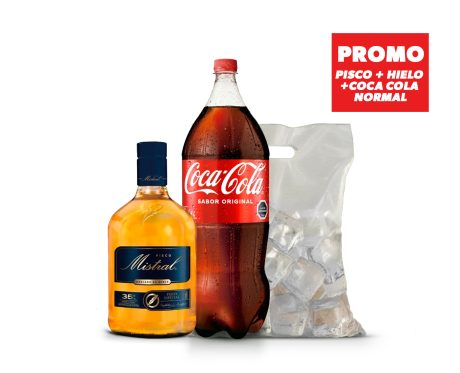 Promo Mistral Litro + Coca Cola Normal 2.5 lts + 1k de Hielo