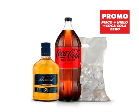 Promo Mistral Litro + Coca Cola Zero 2.5 lts + 1k de Hielo